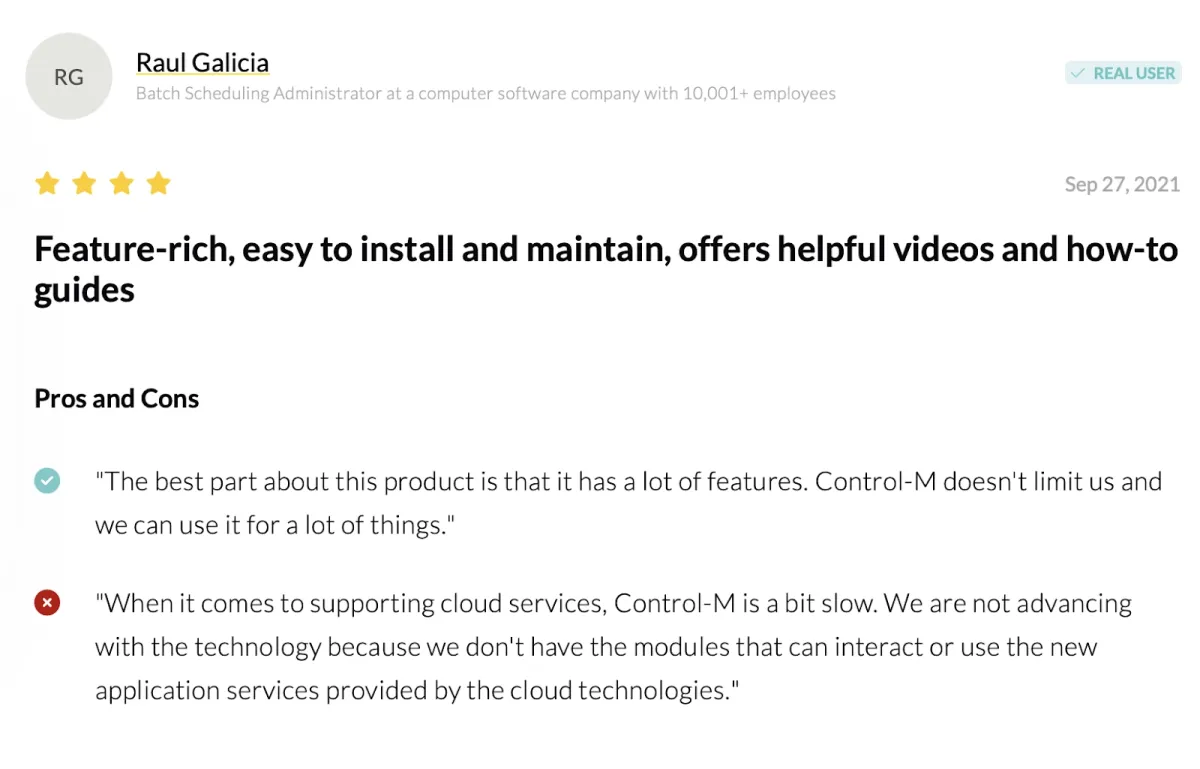 Control-M user review on PeerSpot