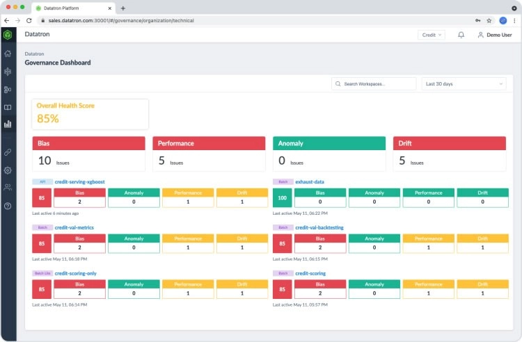 Datatron dashboard, an MLOps tool example
