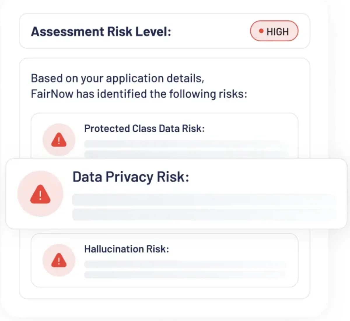 Image shows the assessment risk level operations done by FairNow, which is a GRC and AI governance tool. Image shows the assessment risk level operations done by FairNow, which is a GRC and AI governance tool.