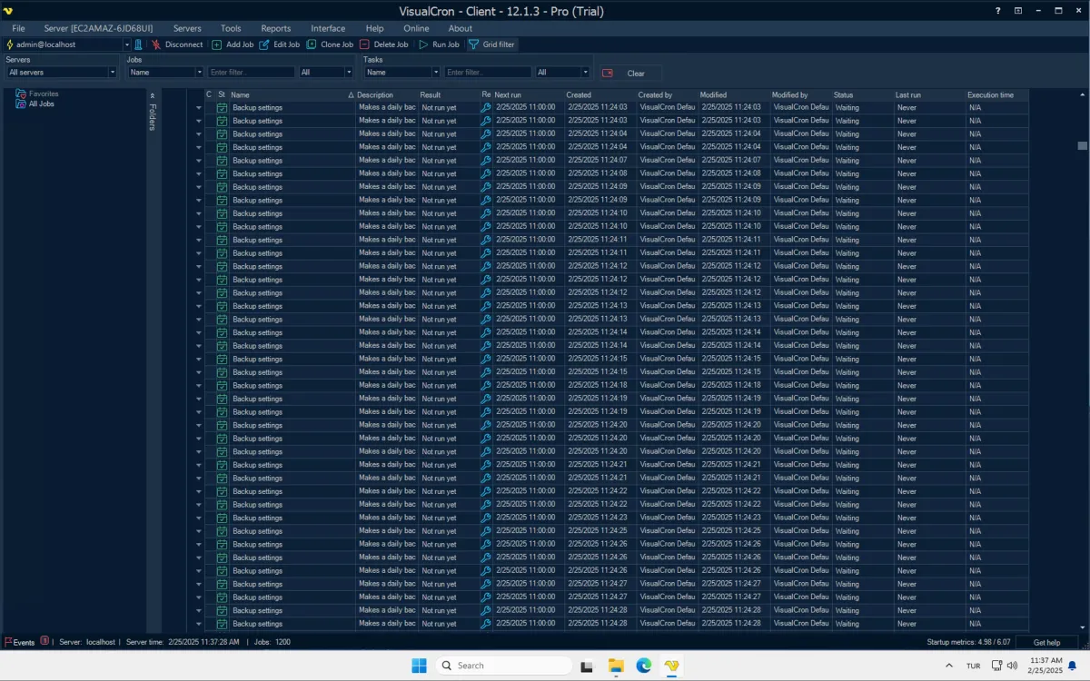 Screenshot taken while running 1,200 tasks