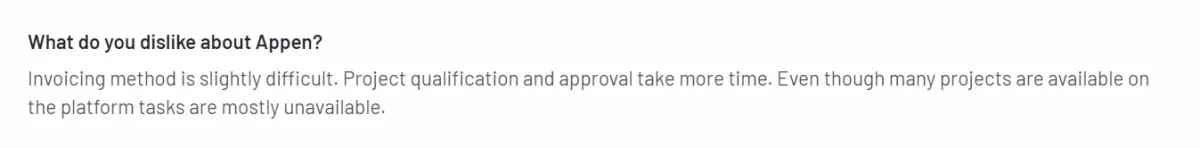 A negative review of Appen highlighting its difficult invoicing process, reinstating the importance of looking for appen alternatives.