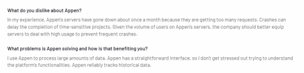 One of the speech data collection services, Appen's negative review from G2.