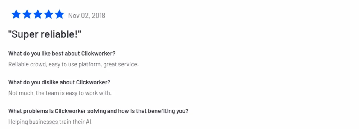 A review of one of the Appen alternatives, Clickworker, regarding its reliability and easy-to-use platform.