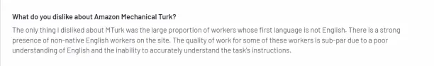 A negative review of one of the Appen alternatives regarding lack of English ability of the workers.