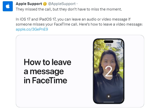Apple Support shares a tutorial about how to leave a message using FaceTime on X