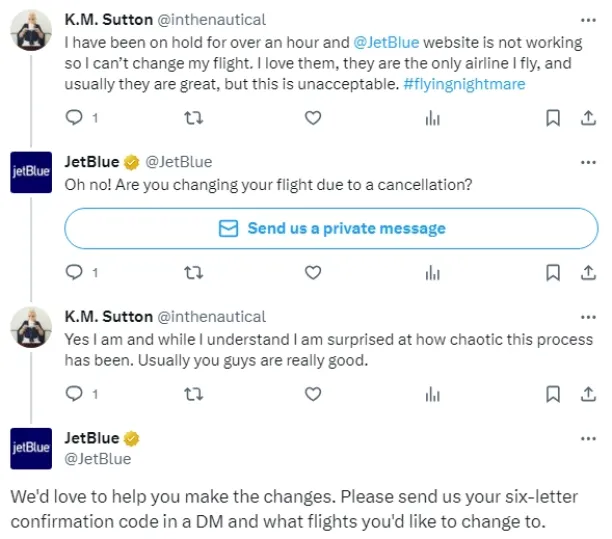 JetBlue Airways responding to a customer issue 