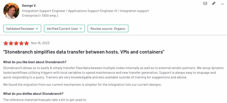 The visual is a user review for Fortra's Jams, a WLA tool.