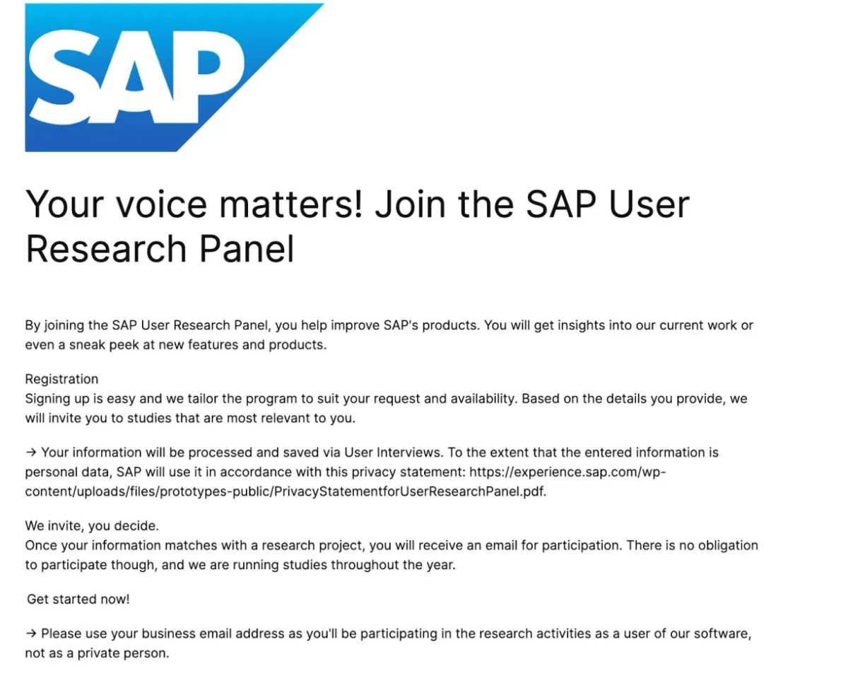 b2b satisfaction survey user research panel of SAP