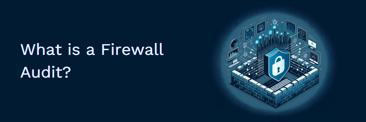 An illustration showcasing a firewall audit scenario with a brick fall representing the firewall and a shield and a lock inside of it representing a security network assessment.