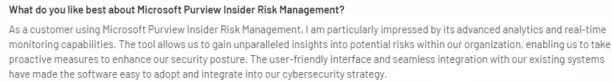 Microsoft Pureview Insider Risk Management user reviews pros