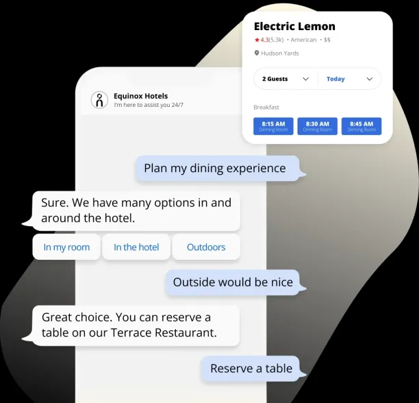 A screenshot example of a restaurant virtual assistant built on chatbot training data