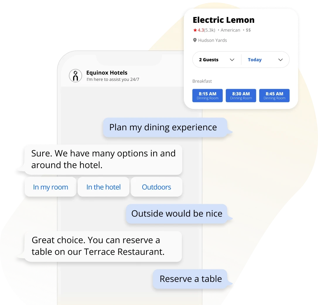 A screenshot example of a restaurant virtual assistant built on chatbot training data