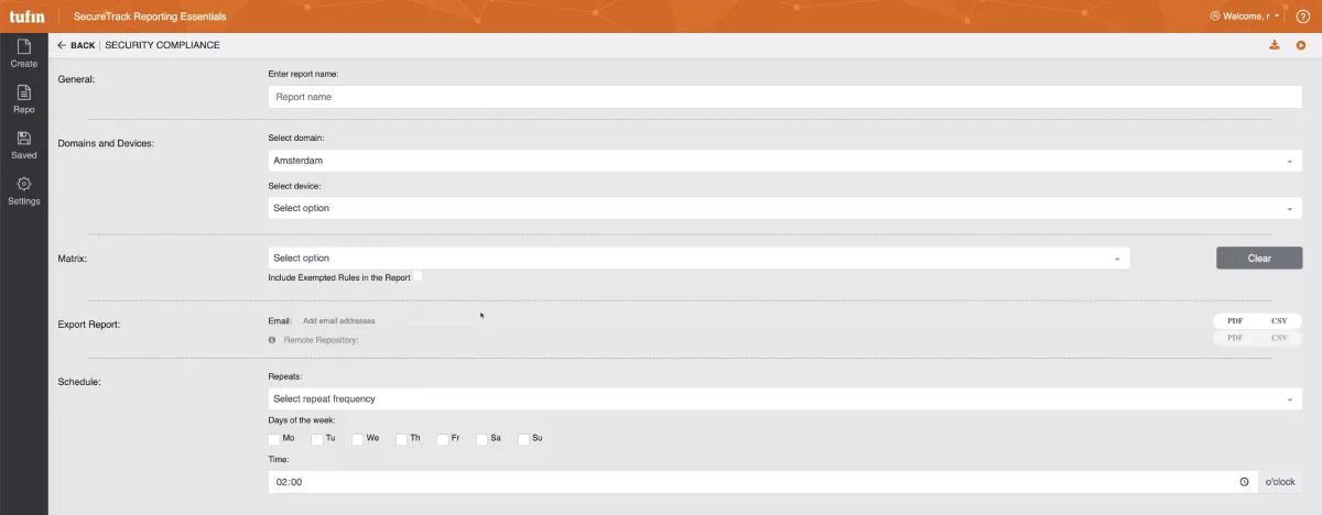 Reporting dashboard of Tufin, one of the firewall audit software