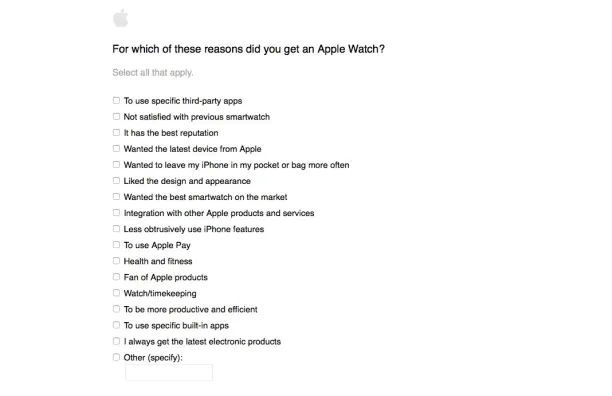 This image shows example checkboxes question, one type of UX survey question.