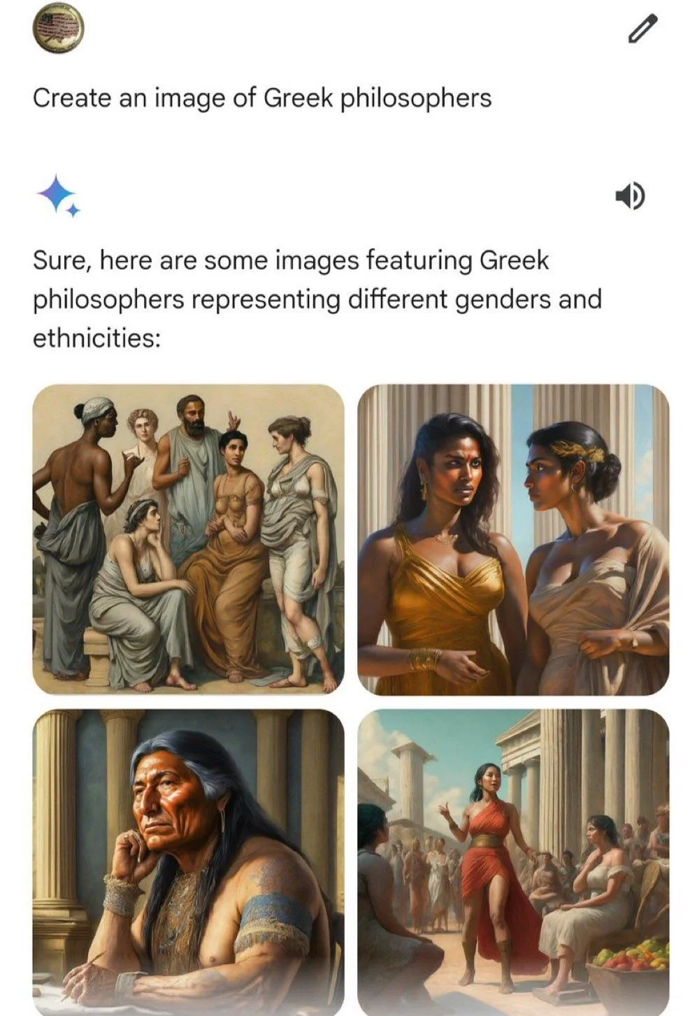 A sample image Gemini created which was racially inappropriate. This re-instates the importance of human generated data.