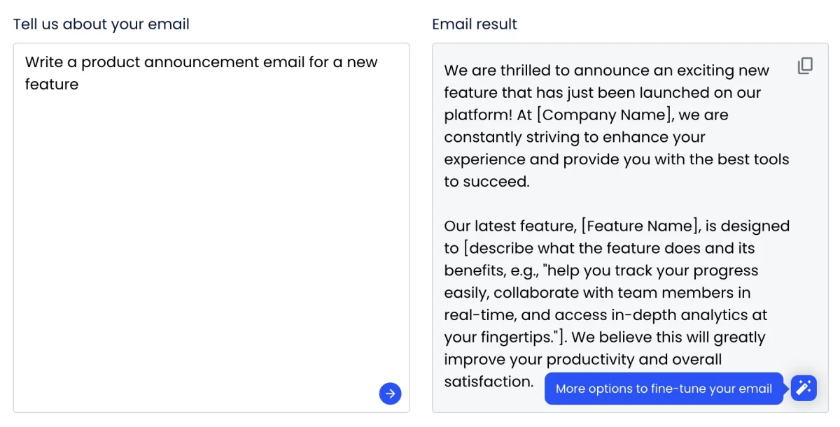 Mailmeteor AI email writer dashboard. Mailmeteor AI email writer dashboard.