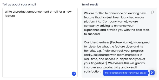 Mailmeteor AI email writer dashboard.