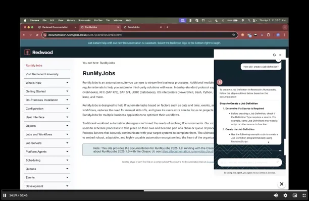 The image shows the new capability of RunMyJobs that allows users to search and find out documents easily.