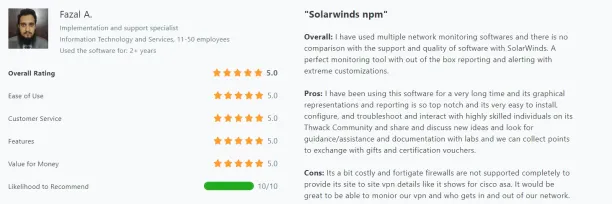 A review about Solarwinds network monitoring software