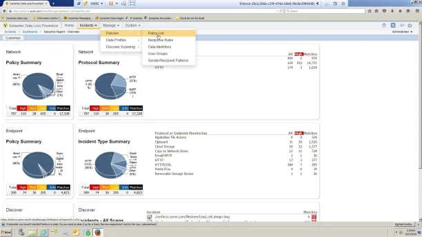 Screenshot capturing Symantec Endpoint's dashboard.
