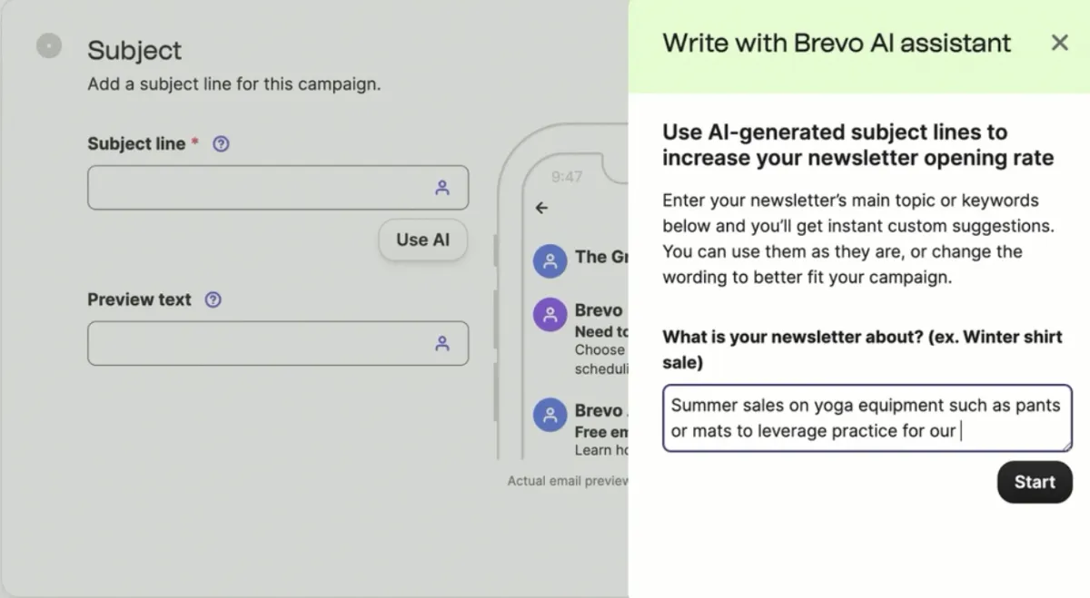 Brevo generative AI for email marketing example Brevo generative AI for email marketing example