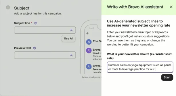 Brevo generative AI for email marketing example