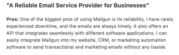 Mailgun user review on Reliability and integration