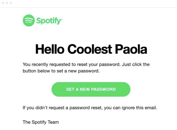 An example of password reset emails from Spotify