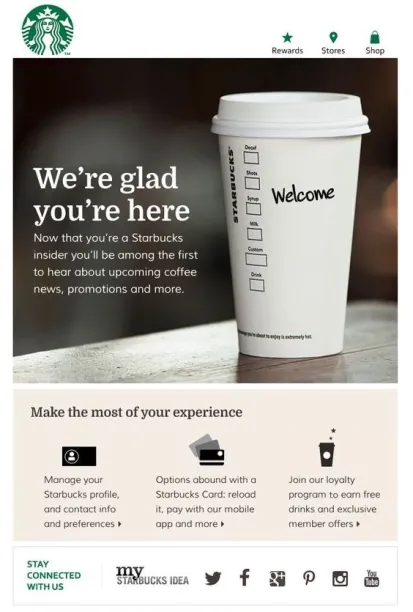 Starbucks welcome email example