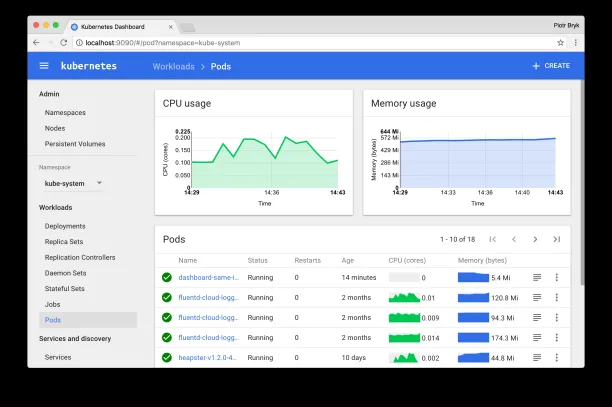 The image is a dashboard example taken from Kubernetes one of the top container orchestration tools.