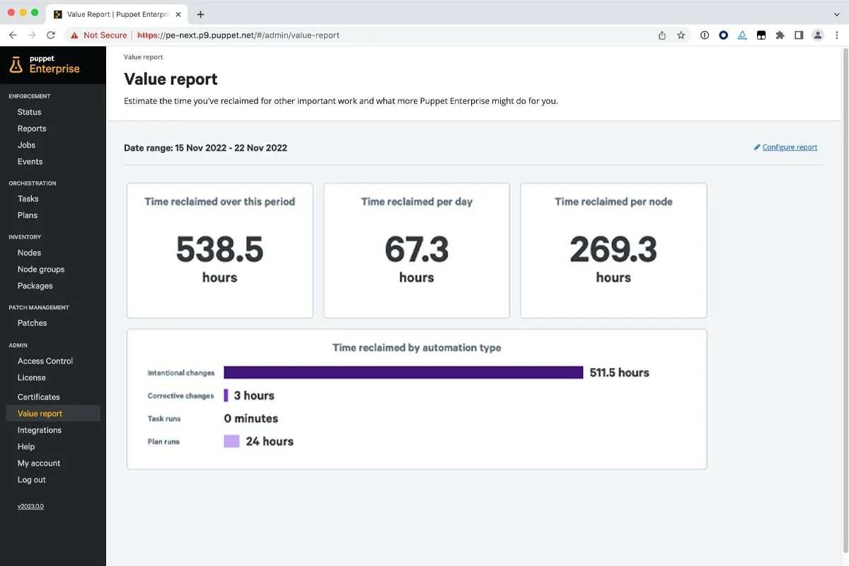 The image is an example from Puppet dashboard value report generation. 