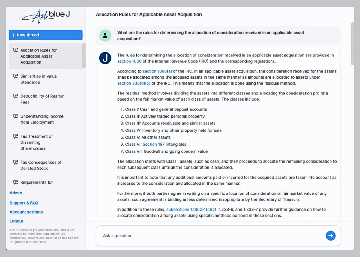 BlueJ L&E, a legal AI software platform example