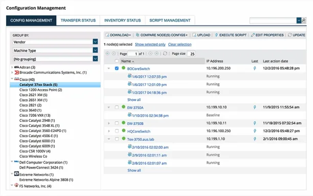 This image shows Network Configuration Management Tool of SolarWinds, one of the network change management software