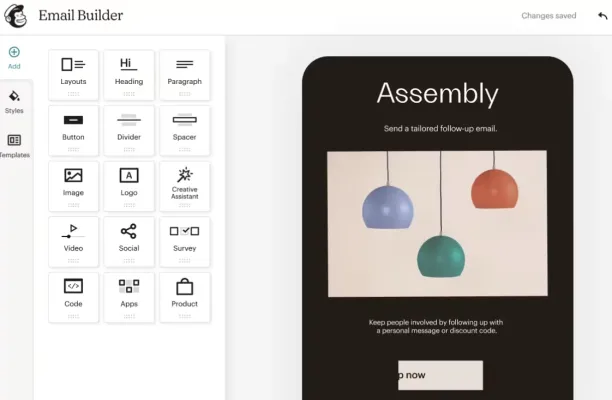 Free email marketing software Mailchimp email builder feature.