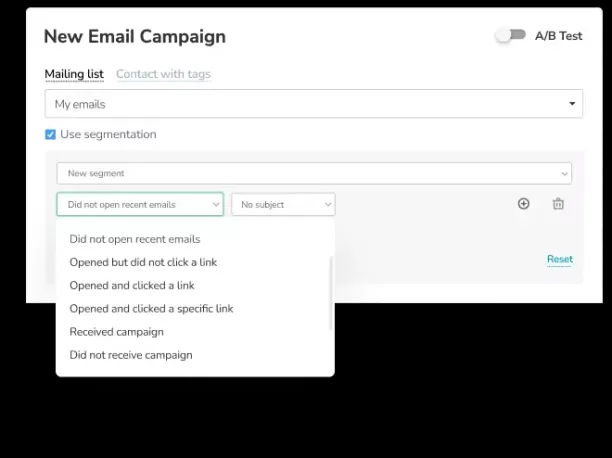 SendPulse email segmentation feature.