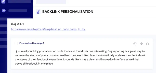 Smartwriter backlink personalization