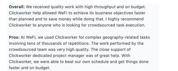 This figure shows a user review on Clickworker, one of the qualtrics competitors
