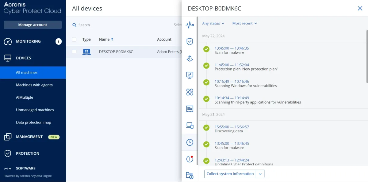Acronis platform screenshot for the DLP review article.