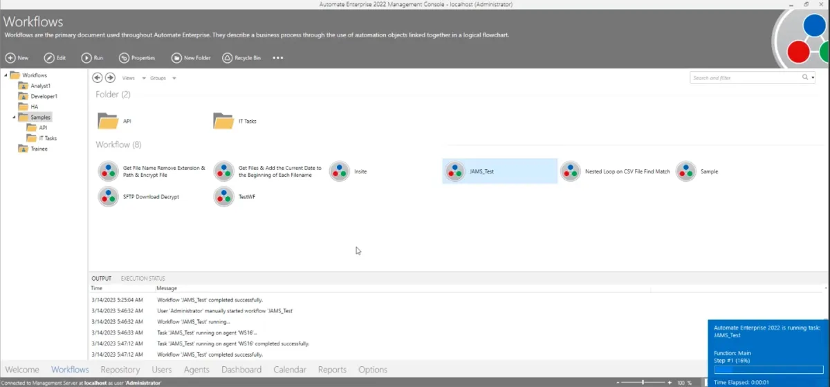 The image is a screenshot from the Fortran Jams' dashboard to orchestrate and automate workflows