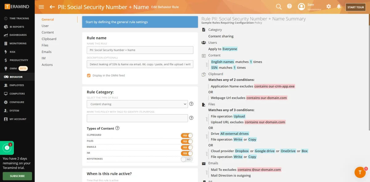 Teramind platform screenshot for the DLP review article.