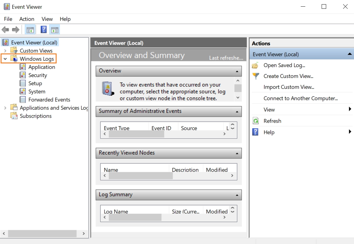 This image shows Event Viewer Dashboard, for seeing event audits of Windows Firewall audit
