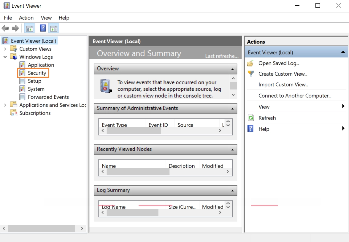 This image shows Event Viewer Dashboard, for seeing event audits of Windows Firewall audit.
