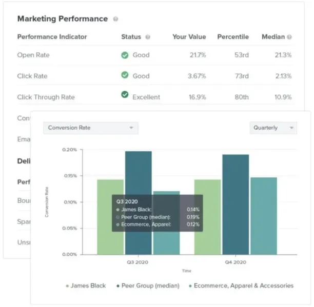 Klaviyo marketing performance dashboard.