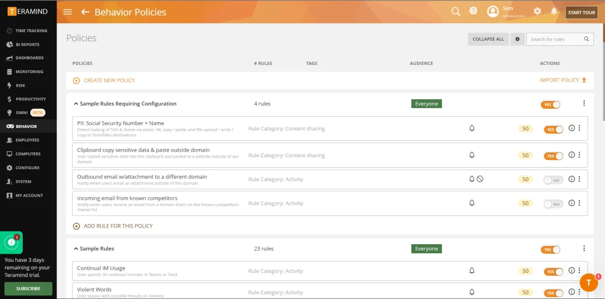 Teramind platform screenshot for the DLP review article.