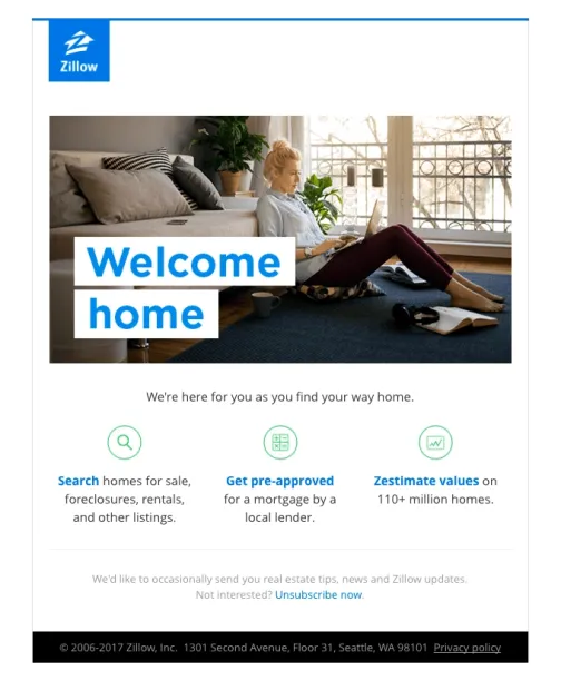 Email marketing for real estate example by Zillow.