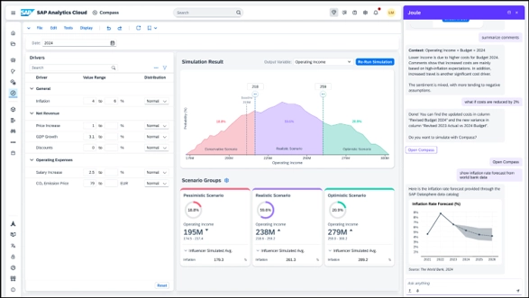 The image shows the dashboard of SAP analytics cloud compass.