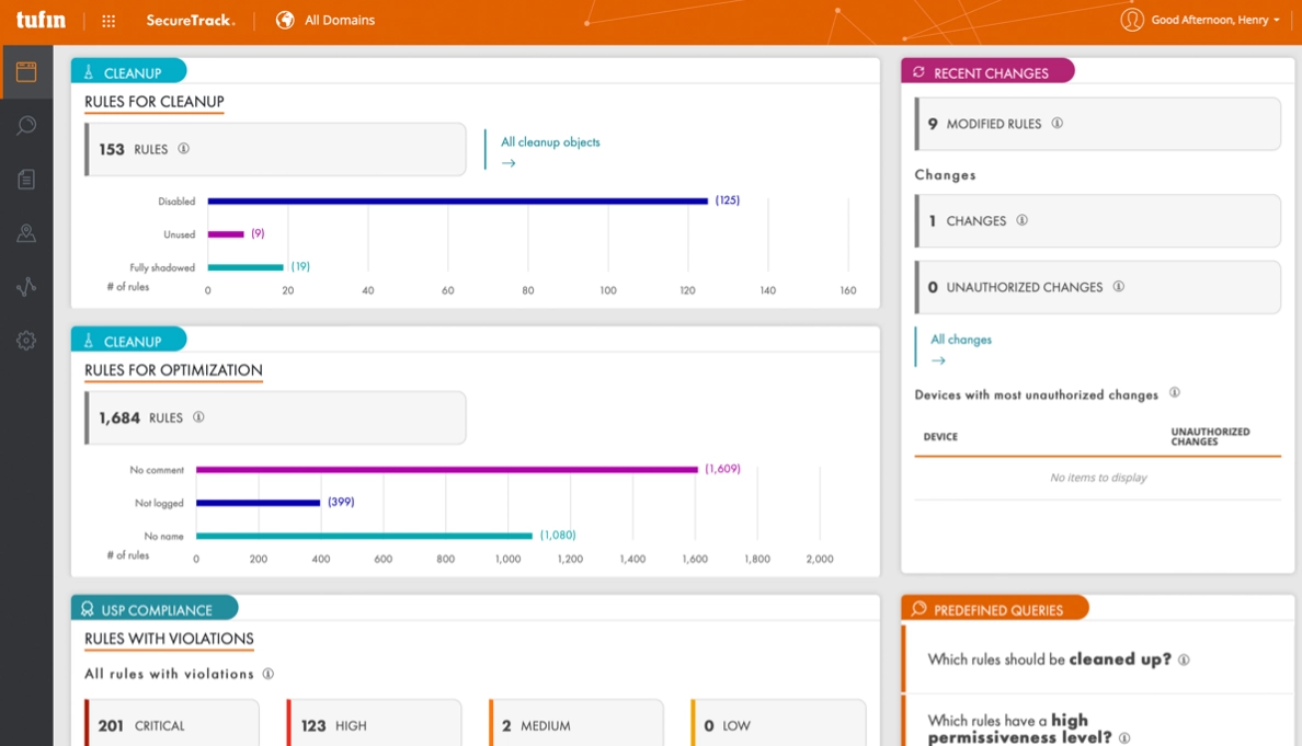 Tufin's image on compliance management, one of the features of firewall management tools.