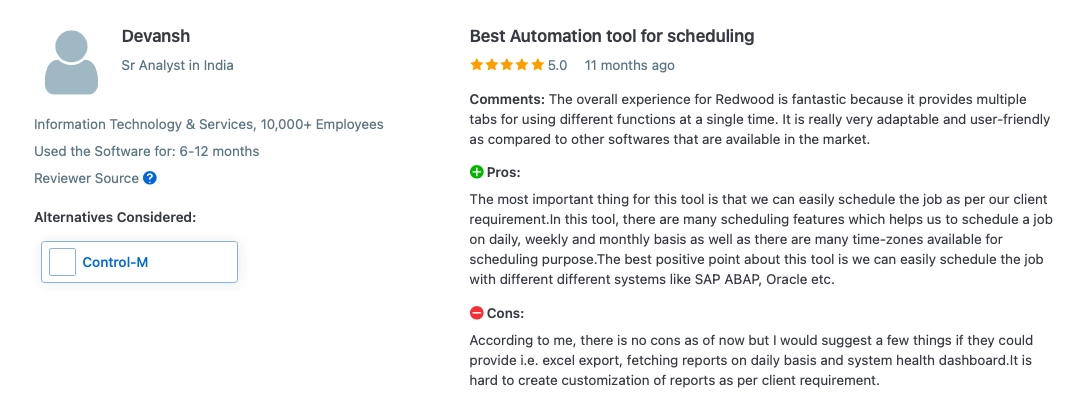 The image shows RunMyJobs user reviews from Capterra.