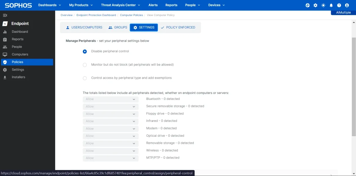 A screenshot with all the device types listed for sophos' dlp review.