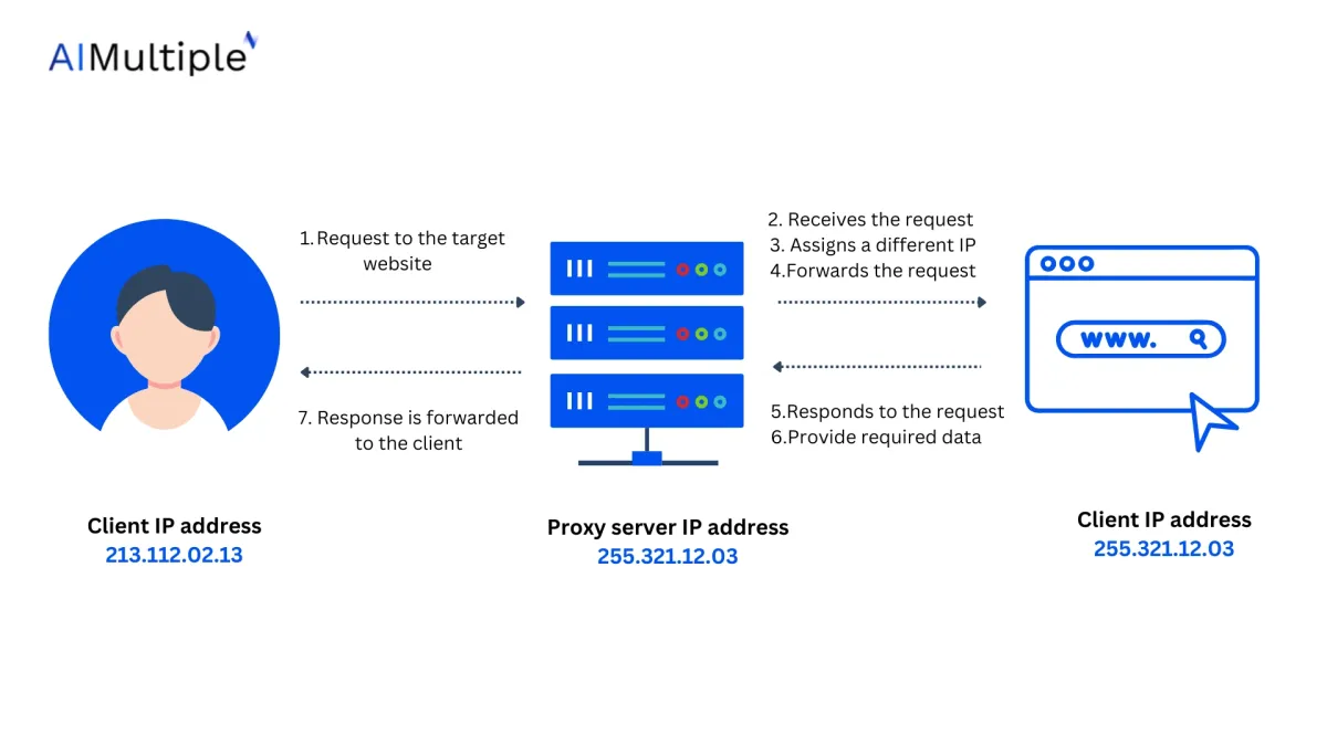 The image describes each step of the proxy server process.